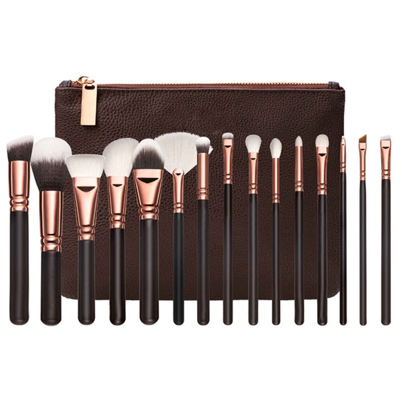 15 piece pink rose gold makeup brush set for flawless makeup application
