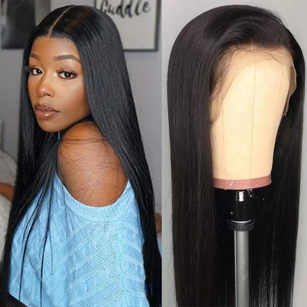 NuraGlow black lace front wig middle part – Natural Hairline Straight Wig