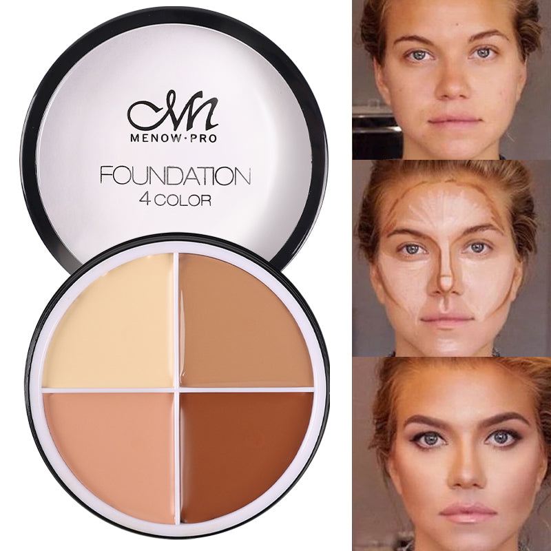 Color adjusting foundation cream with four shade tone matching and concealer for smooth, natural coverage