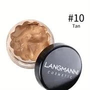 three shades of waterproof matte foundations in bottles with pumps on white background